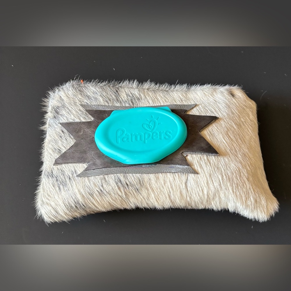 Gray & White Cowhide & Leather Baby Wipes Case for Pampers Wipes.